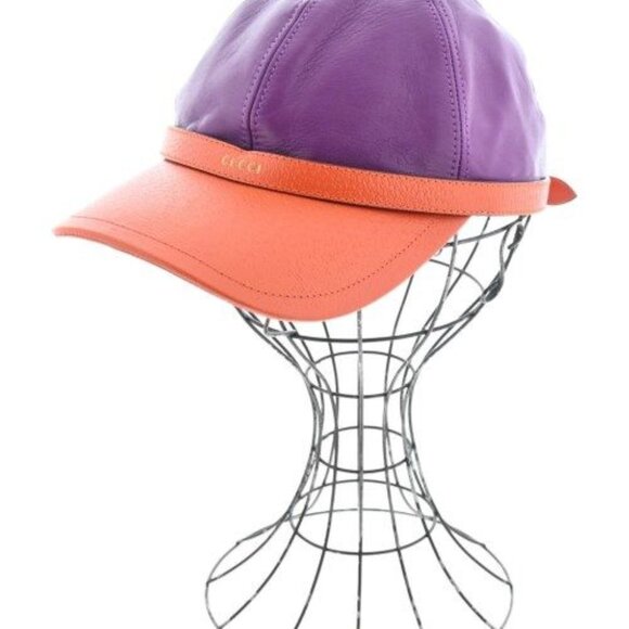 Gucci Cap Leather Cotton Purple Orange